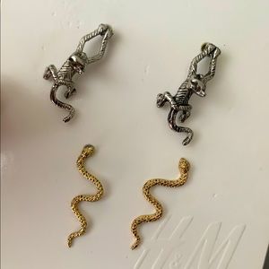 H&M Earrings Set of 2 Golden Snake and Silver Monkey